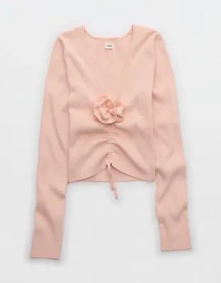 Aerie Cropped Rosette Sweater-