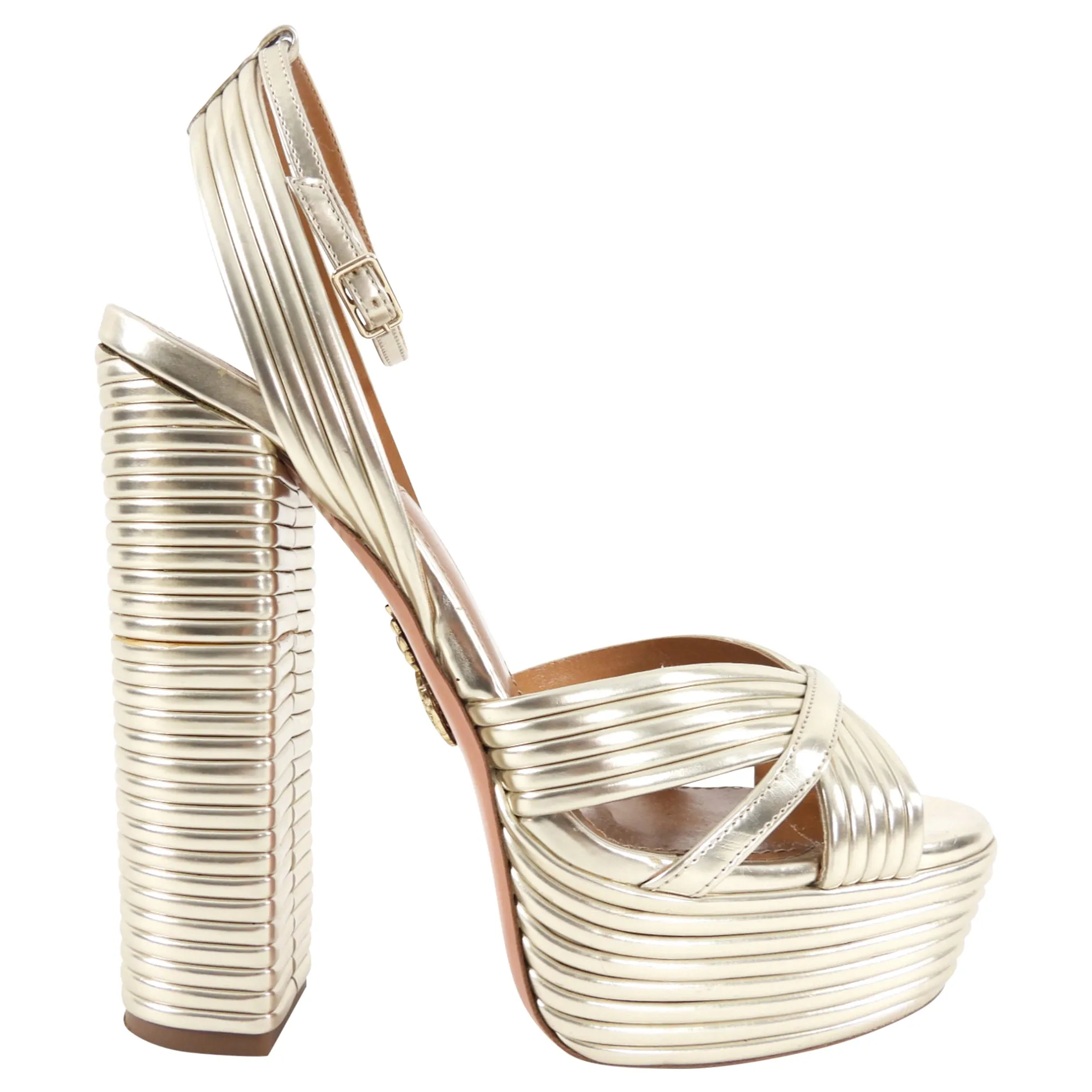 Aquazzura Gold Sundance 140 Platform Heels - 38