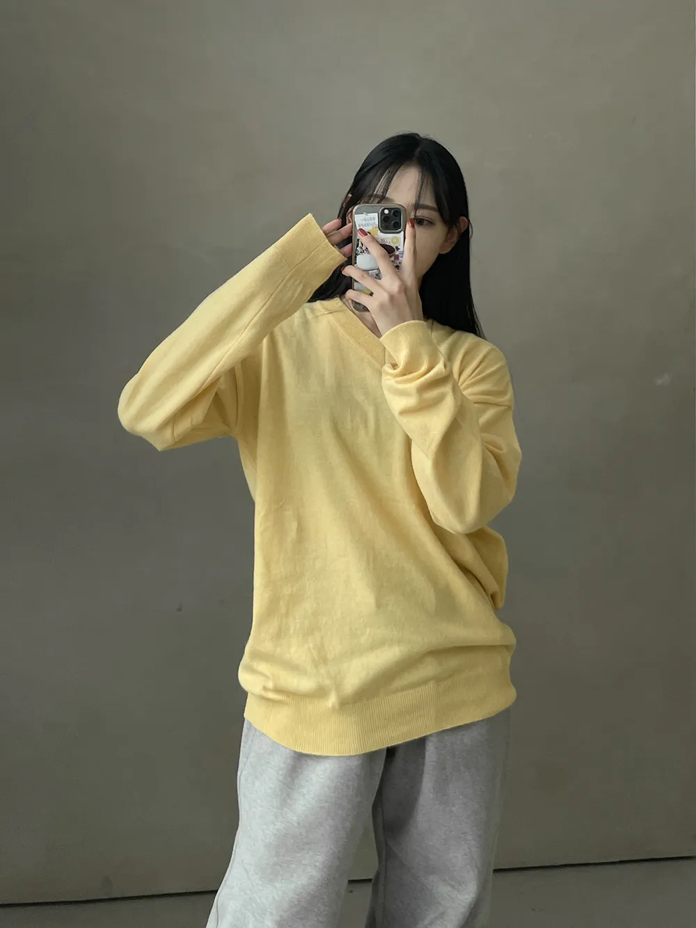 ASCLO  |Unisex Street Style V-Neck Long Sleeves Plain Oversized