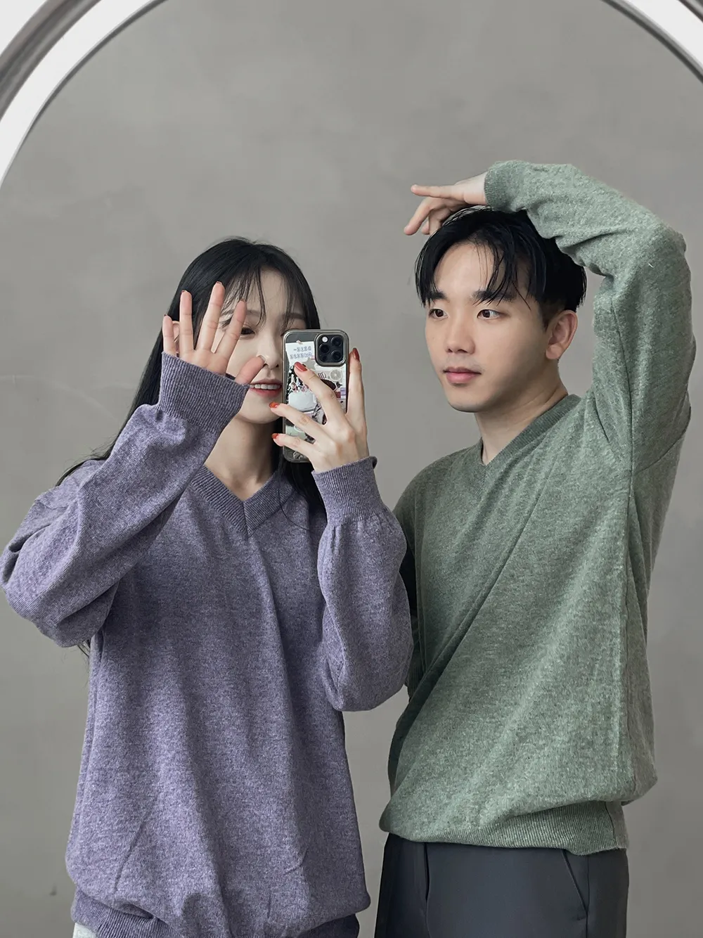 ASCLO  |Unisex Street Style V-Neck Long Sleeves Plain Oversized