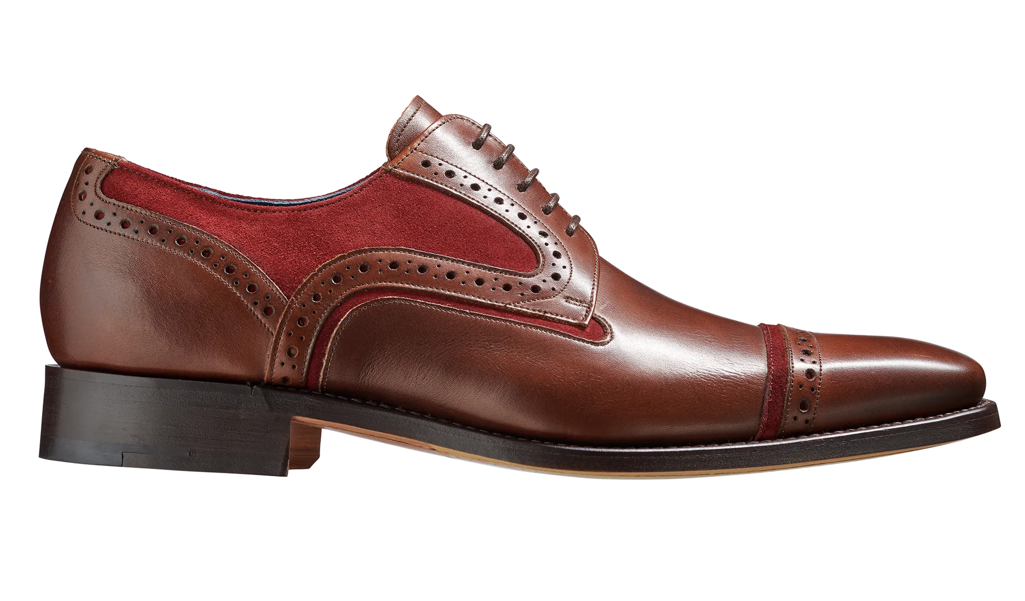 Barker Haig  Simple Toe Cap Derby  - Walnut Calf / Burgundy Suede