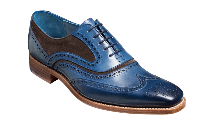 Barker McClean Classic Full Brogue Oxford Shoe - Navy Hand Painted / Choc Suede