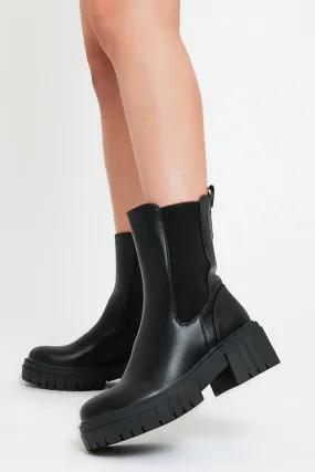 Black Chunky Sole Heeled Boots - Giyanna