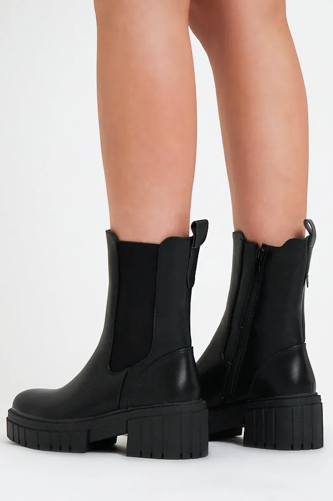 Black Chunky Sole Heeled Boots - Giyanna