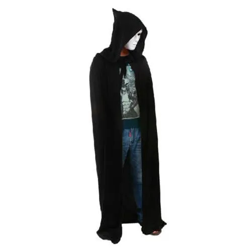 Black Halloween Costume Theater Prop Death Hoody Cloak Devil Long Tippet Cape SM6