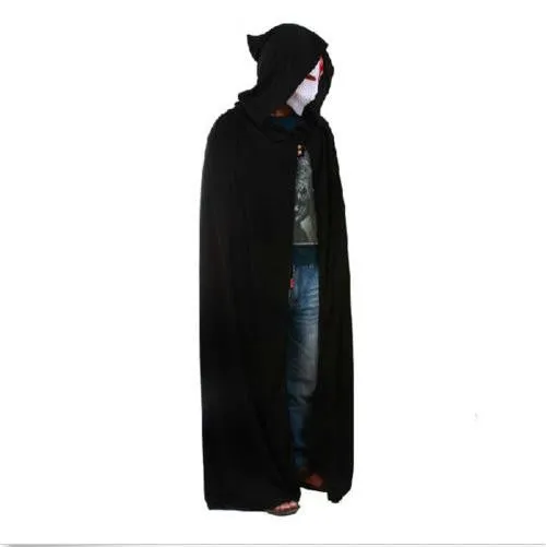 Black Halloween Costume Theater Prop Death Hoody Cloak Devil Long Tippet Cape SM6