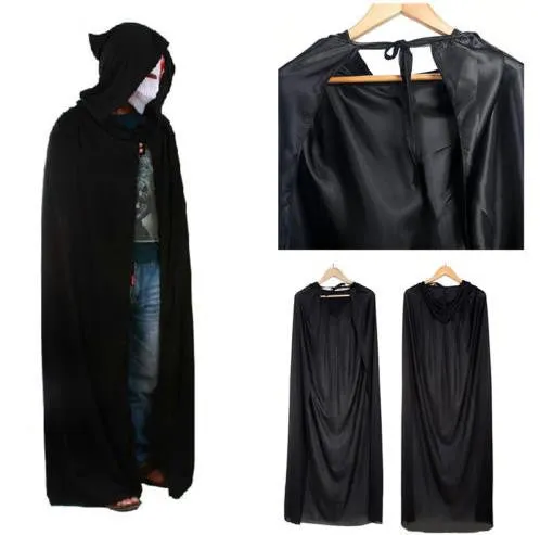 Black Halloween Costume Theater Prop Death Hoody Cloak Devil Long Tippet Cape SM6