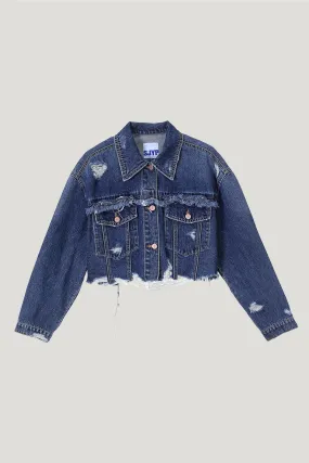 Blue Cropped Denim Jacket