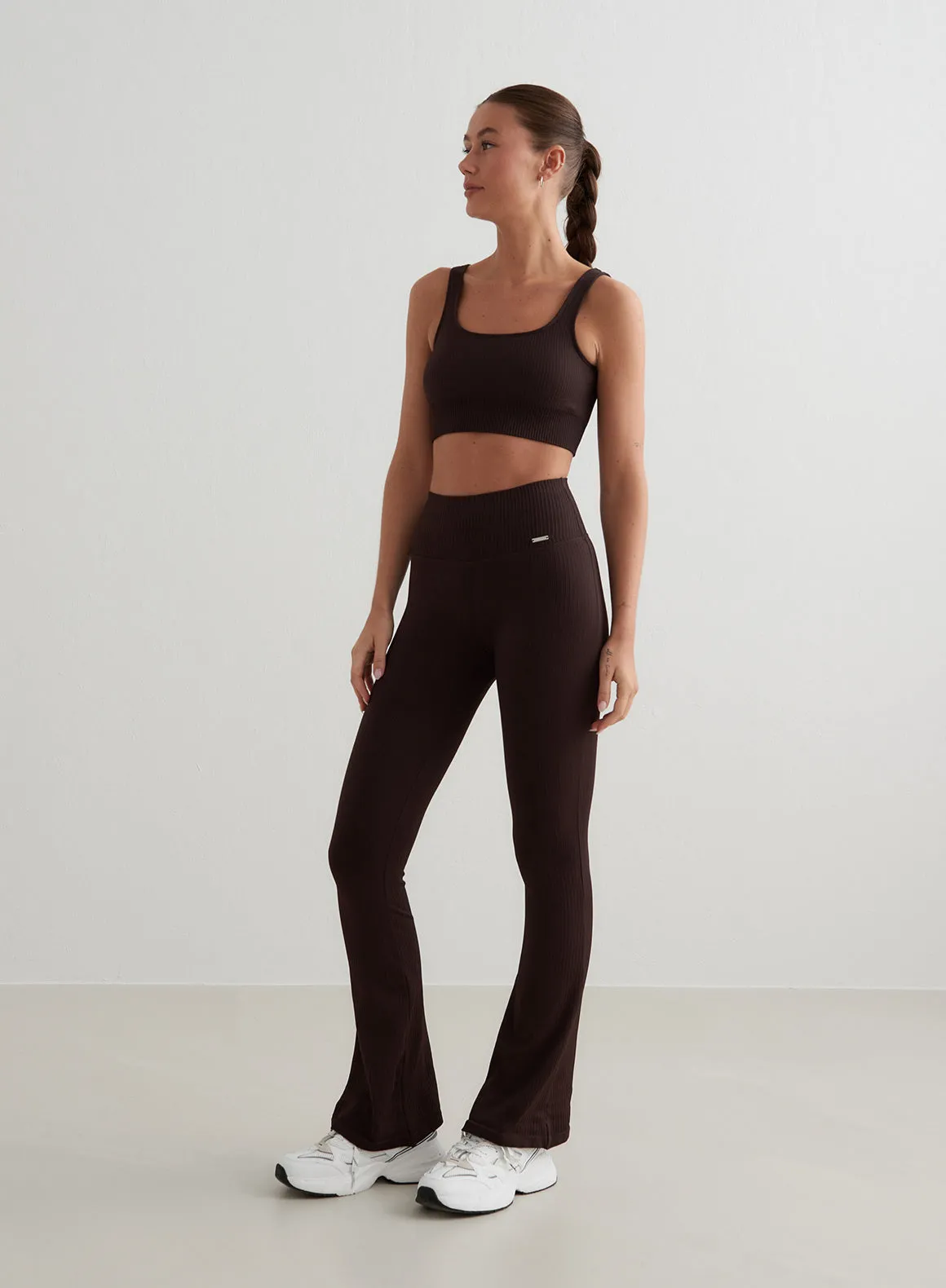 Cacao Ribbed Seamless Flare Tights