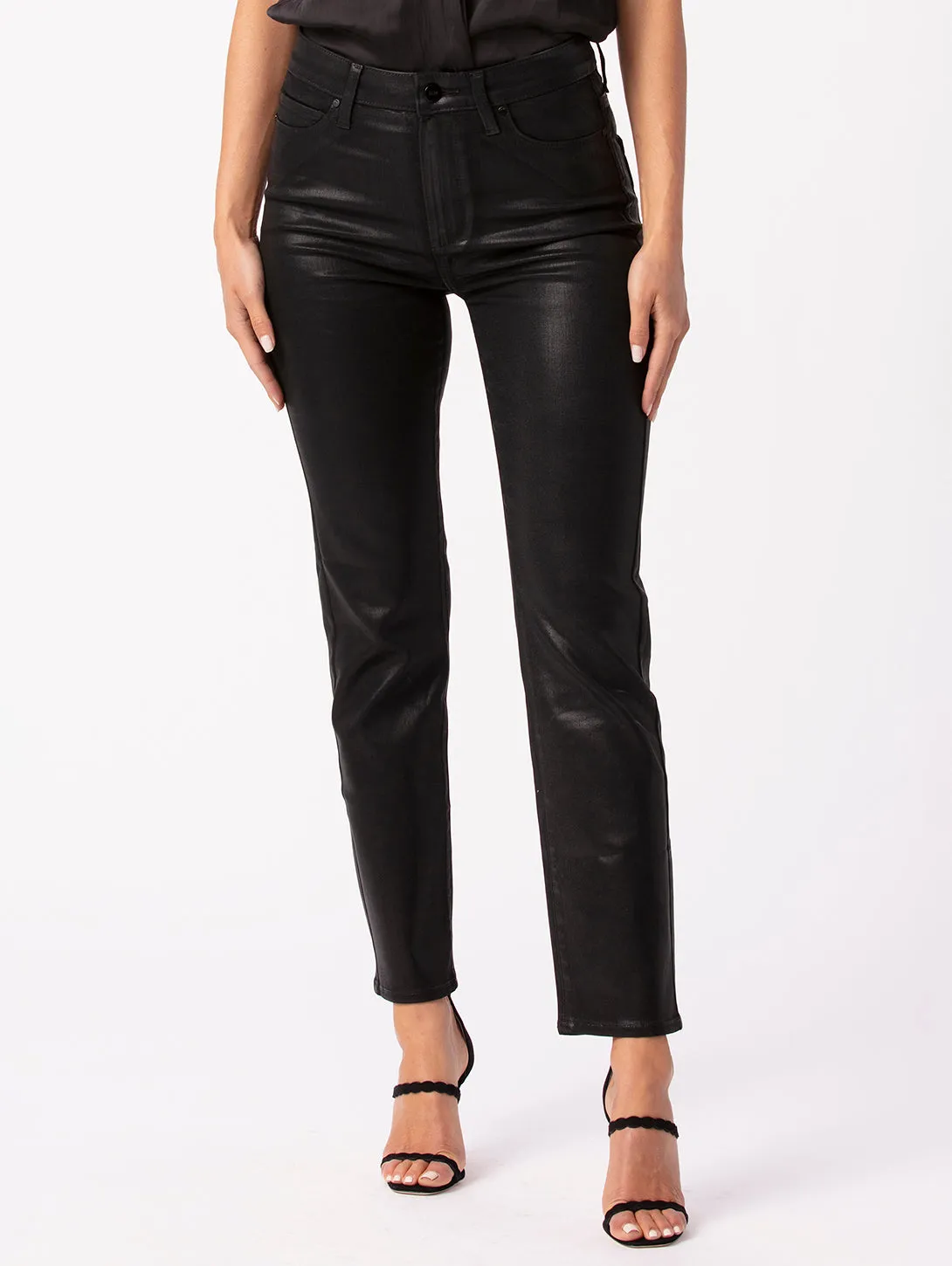 Cindy High Straight Jean - Black Fog Luxe Coated