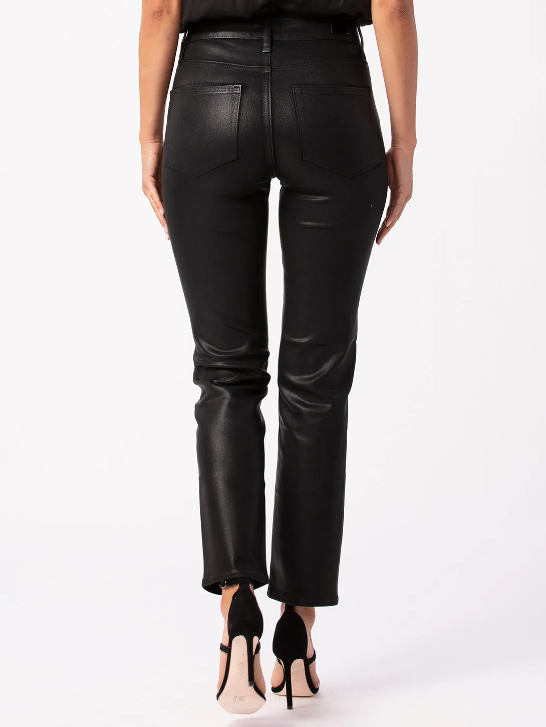 Cindy High Straight Jean - Black Fog Luxe Coated