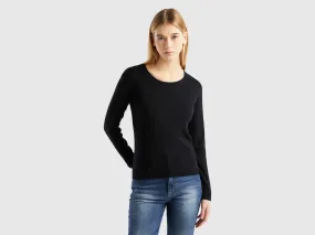 Crew neck sweater in pure cotton - Black | Benetton