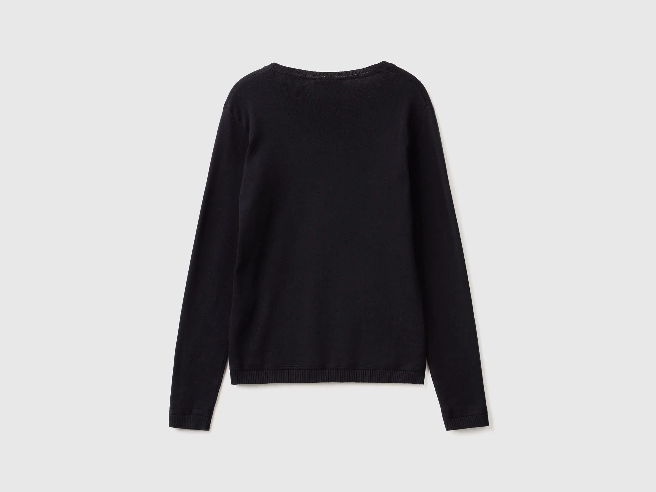 Crew neck sweater in pure cotton - Black | Benetton