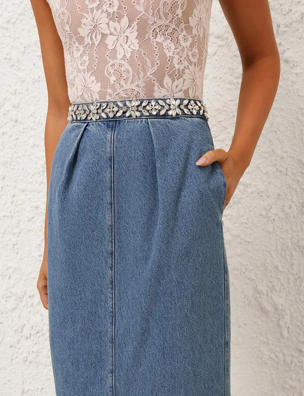 Crush Embellished Denim Skirt