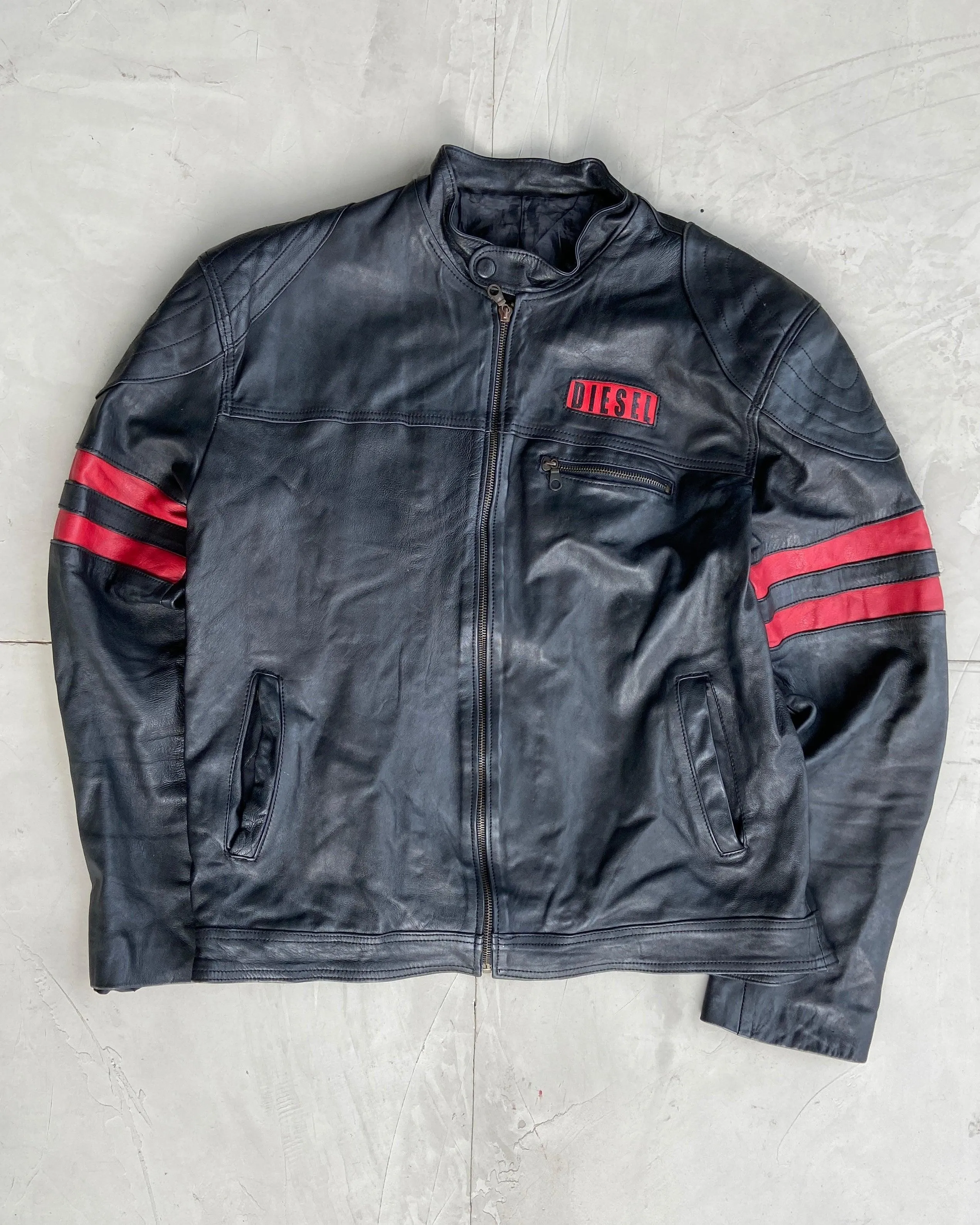 DIESEL 2000'S RACER LEATHER JACKET - L