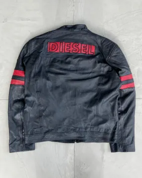 DIESEL 2000'S RACER LEATHER JACKET - L