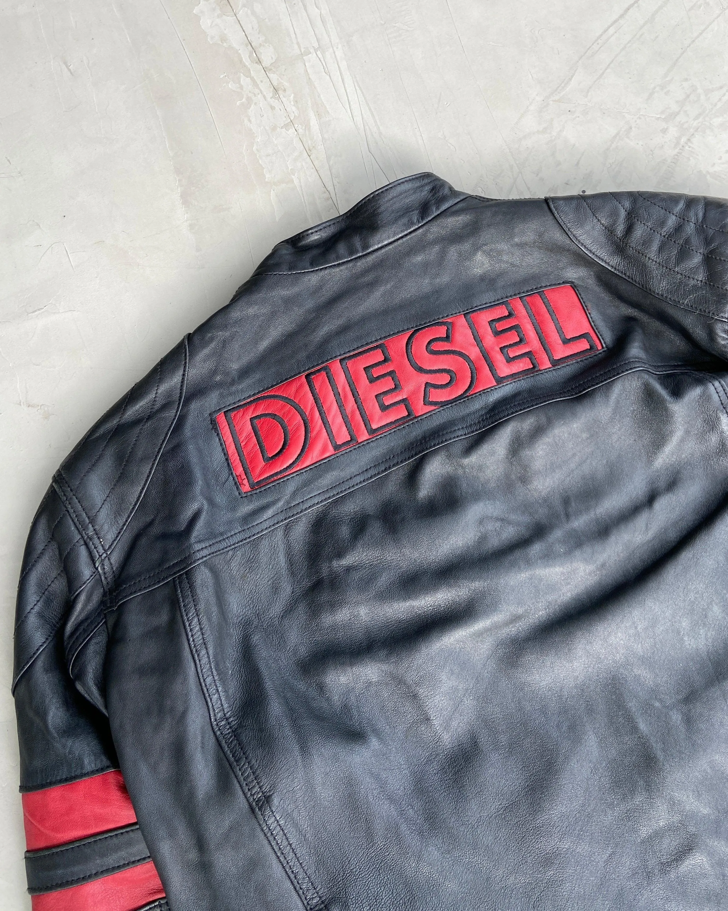 DIESEL 2000'S RACER LEATHER JACKET - L