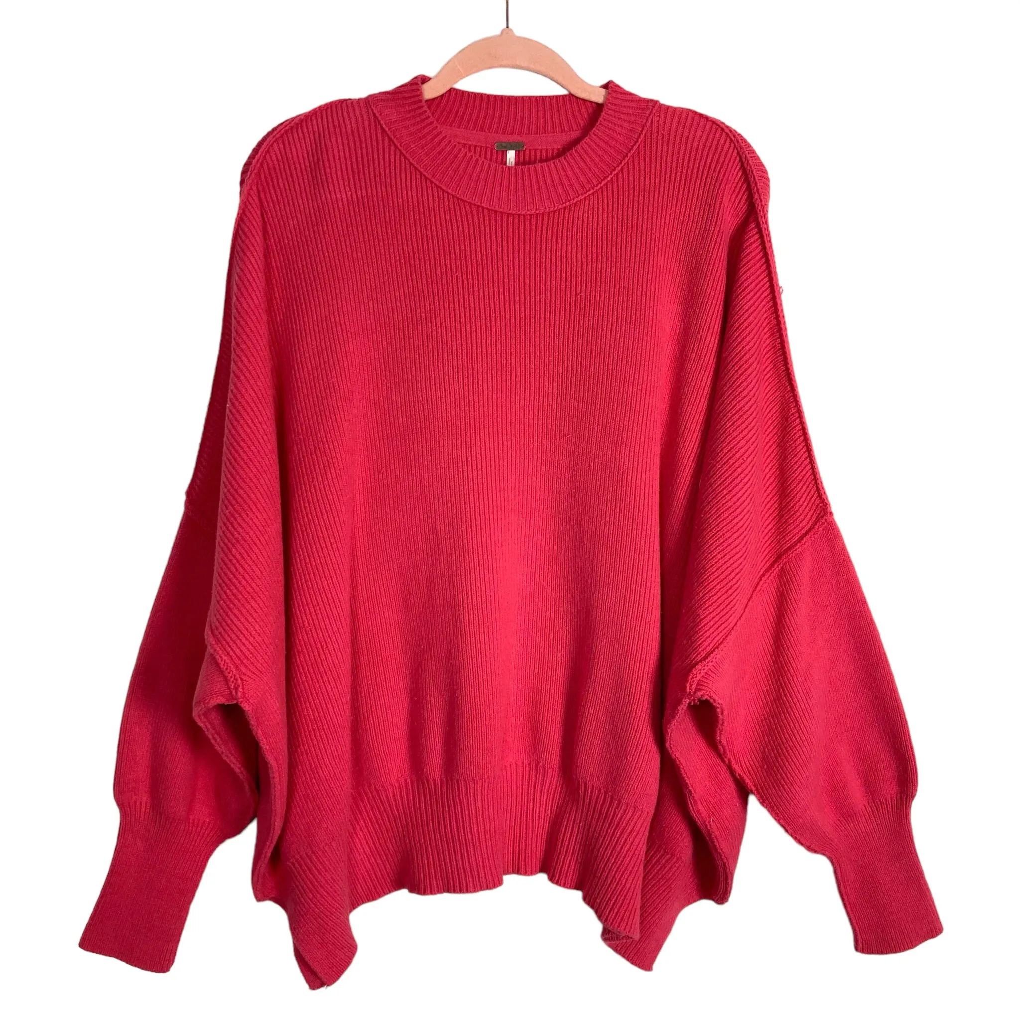 Free People Bright Pink Ribbed Easy Street Tunic Sweater- Size XS (sold out online)