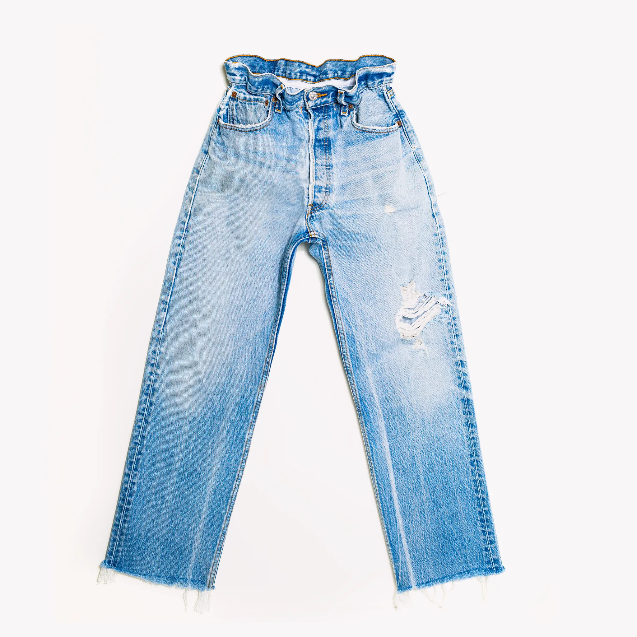 Gathered Waistband Vintage High Waisted Jeans