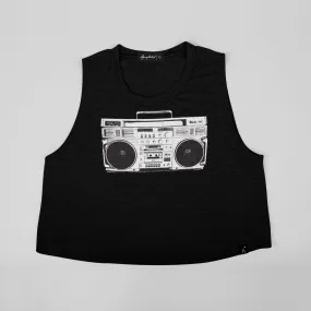 Ghetto blaster boombox print relaxed fit crop top