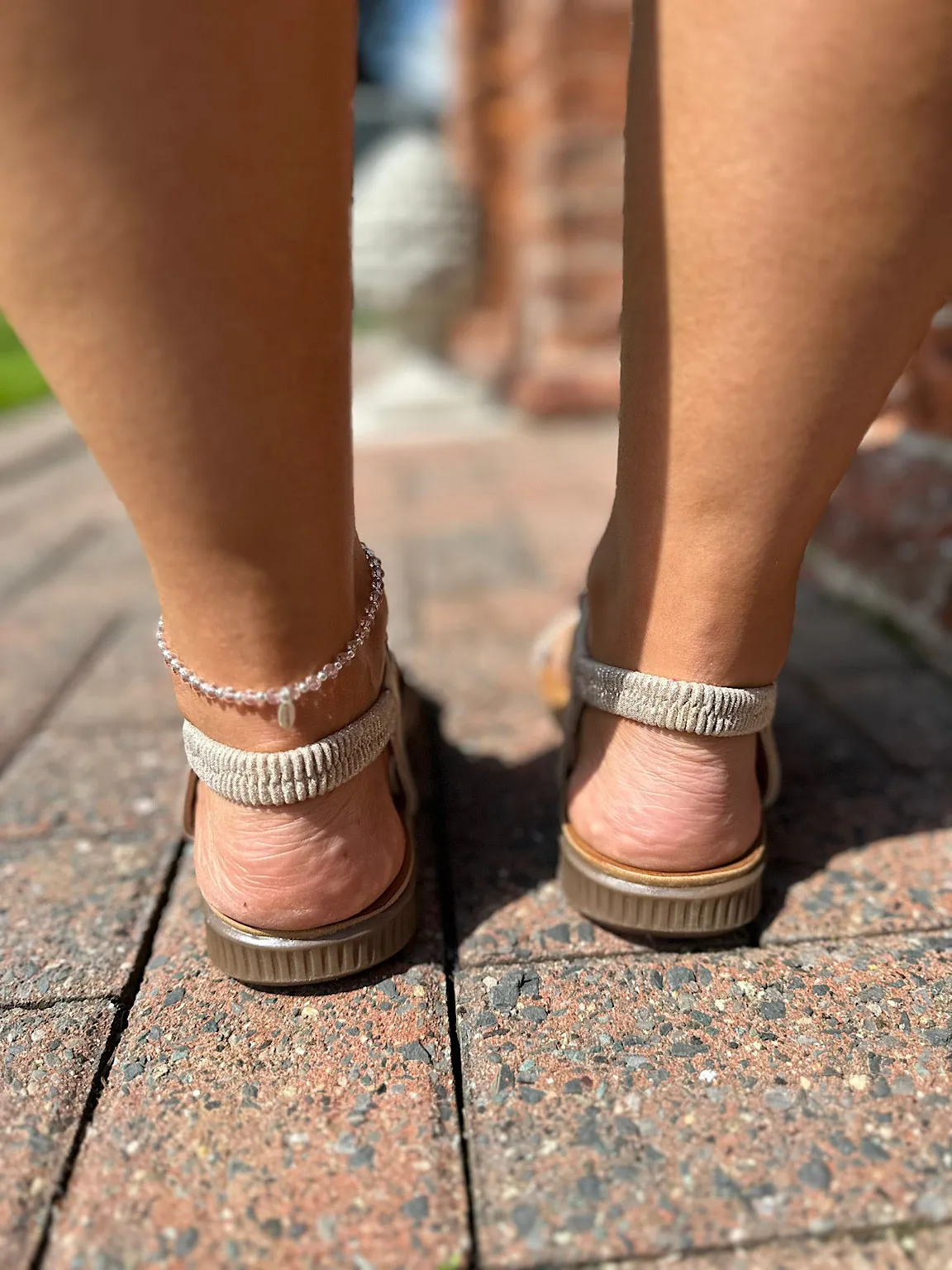 Gold Marble Bead Low Wedge Sandals