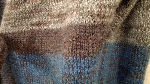 Gretchen Comly Brown And Blue Tie Front Handknit Sweater