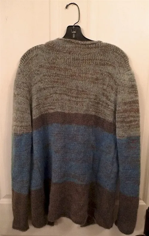 Gretchen Comly Brown And Blue Tie Front Handknit Sweater