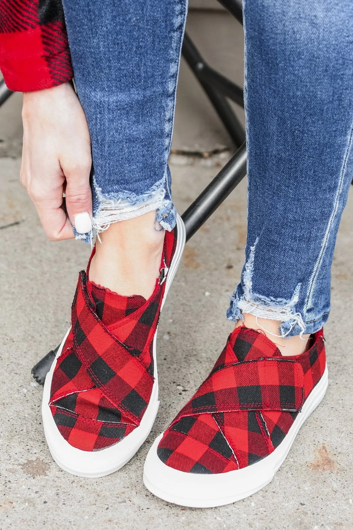 Gypsy Jazz Plaid Along Sneakers- Red Buffalo Plaid