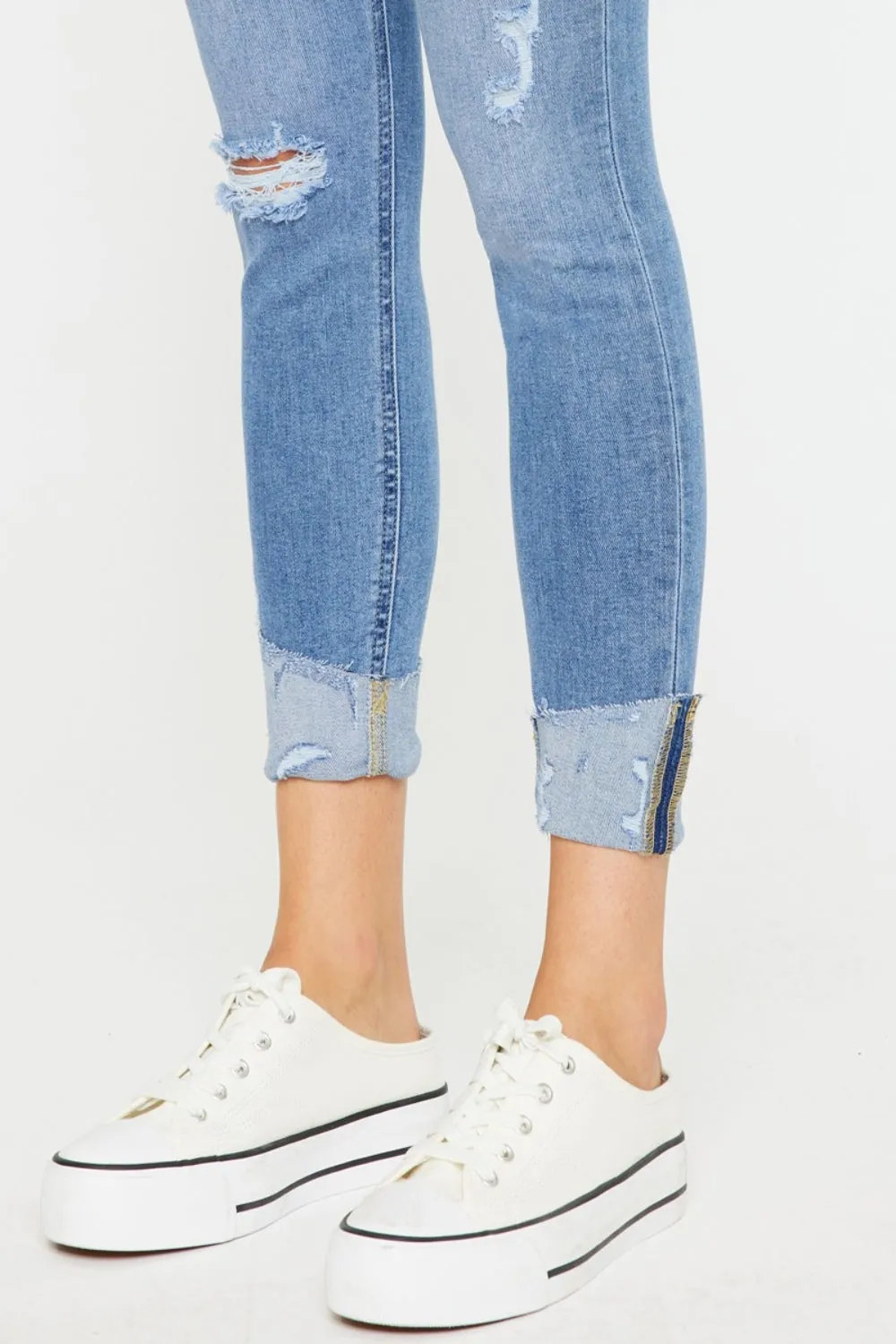 Kan Can Distressed Cat's Whiskers Button Fly Jeans