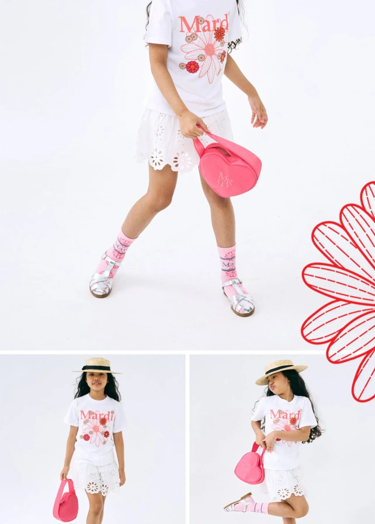 KIDS TSHIRT FLOWERMARDI BLOSSOM WHITE CORAL