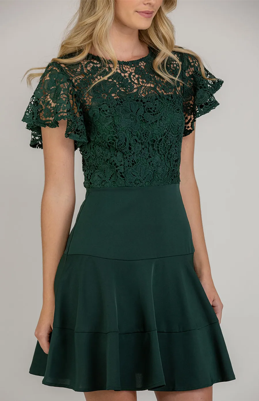 Lace Contrast Dress with Butterfly Sleeves (ADR989B) 