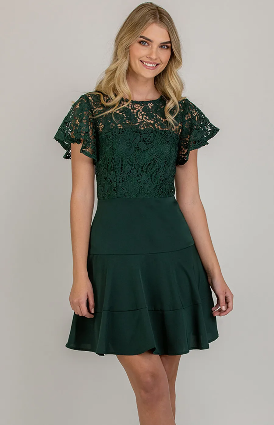 Lace Contrast Dress with Butterfly Sleeves (ADR989B) 