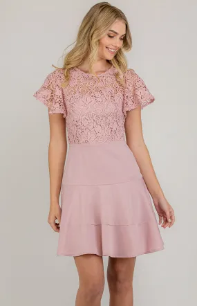 Lace Contrast Dress with Butterfly Sleeves (ADR989B) 