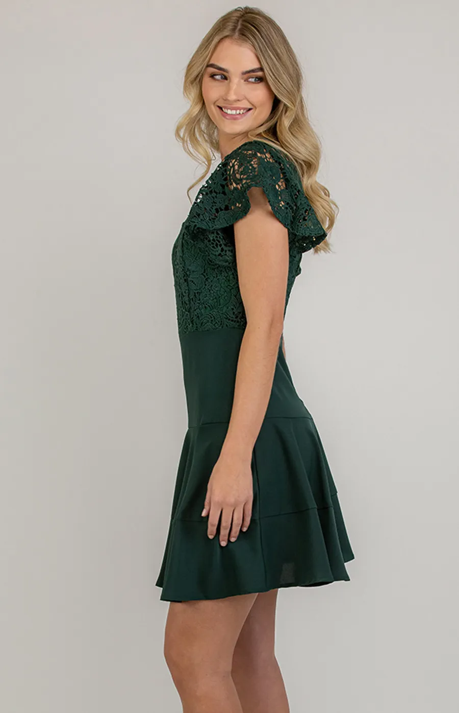 Lace Contrast Dress with Butterfly Sleeves (ADR989B) 