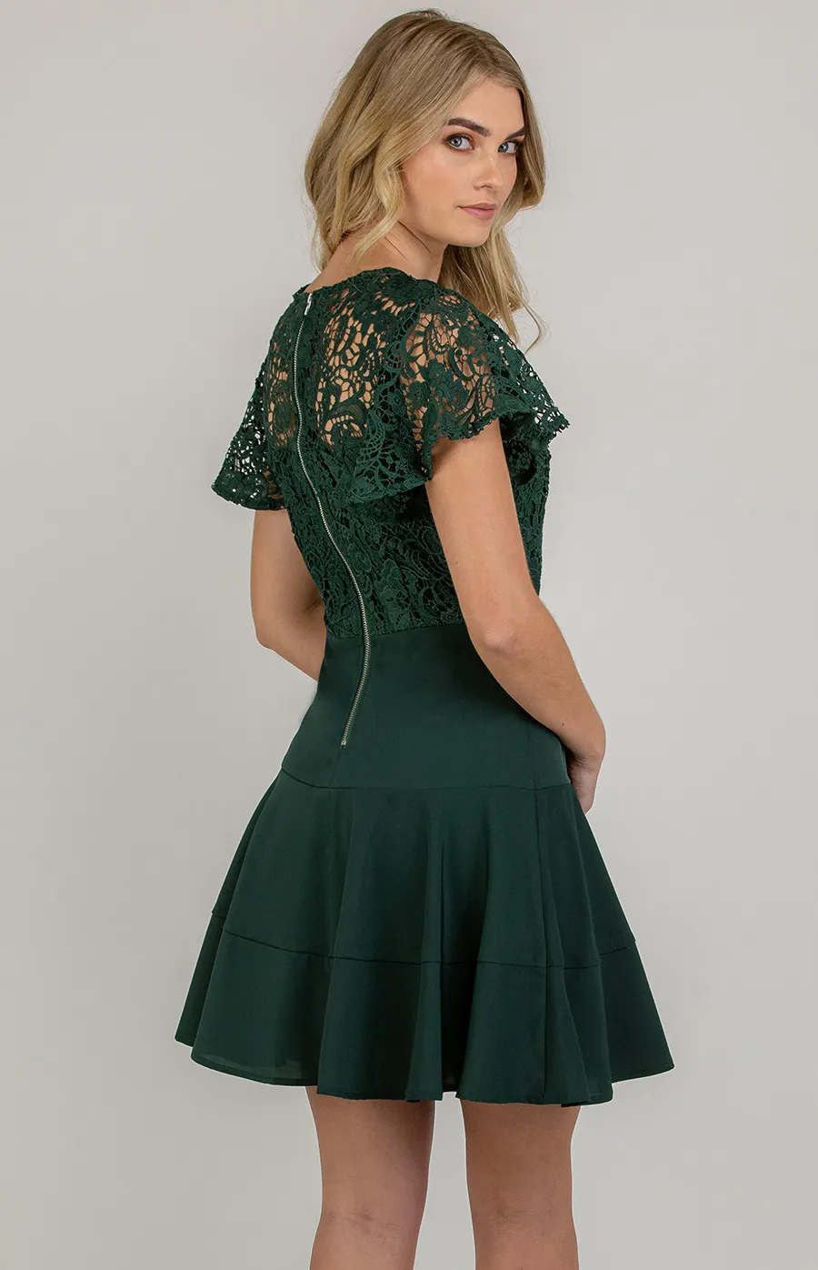 Lace Contrast Dress with Butterfly Sleeves (ADR989B) 