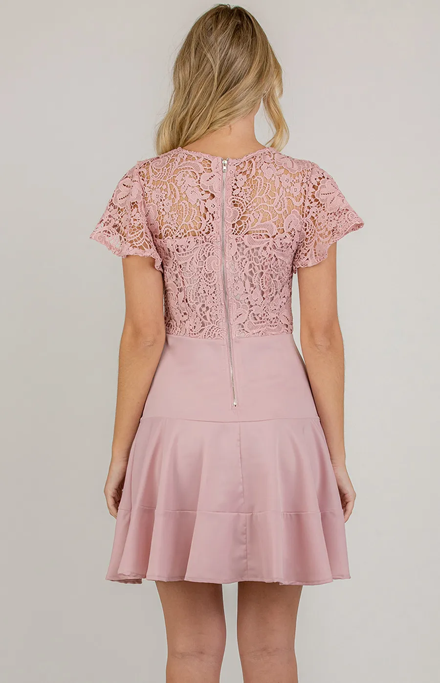 Lace Contrast Dress with Butterfly Sleeves (ADR989B) 