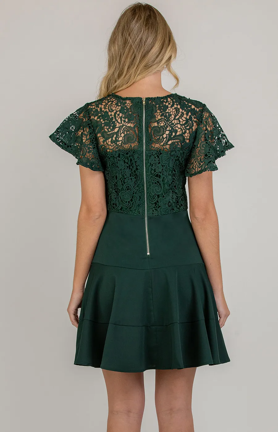 Lace Contrast Dress with Butterfly Sleeves (ADR989B) 