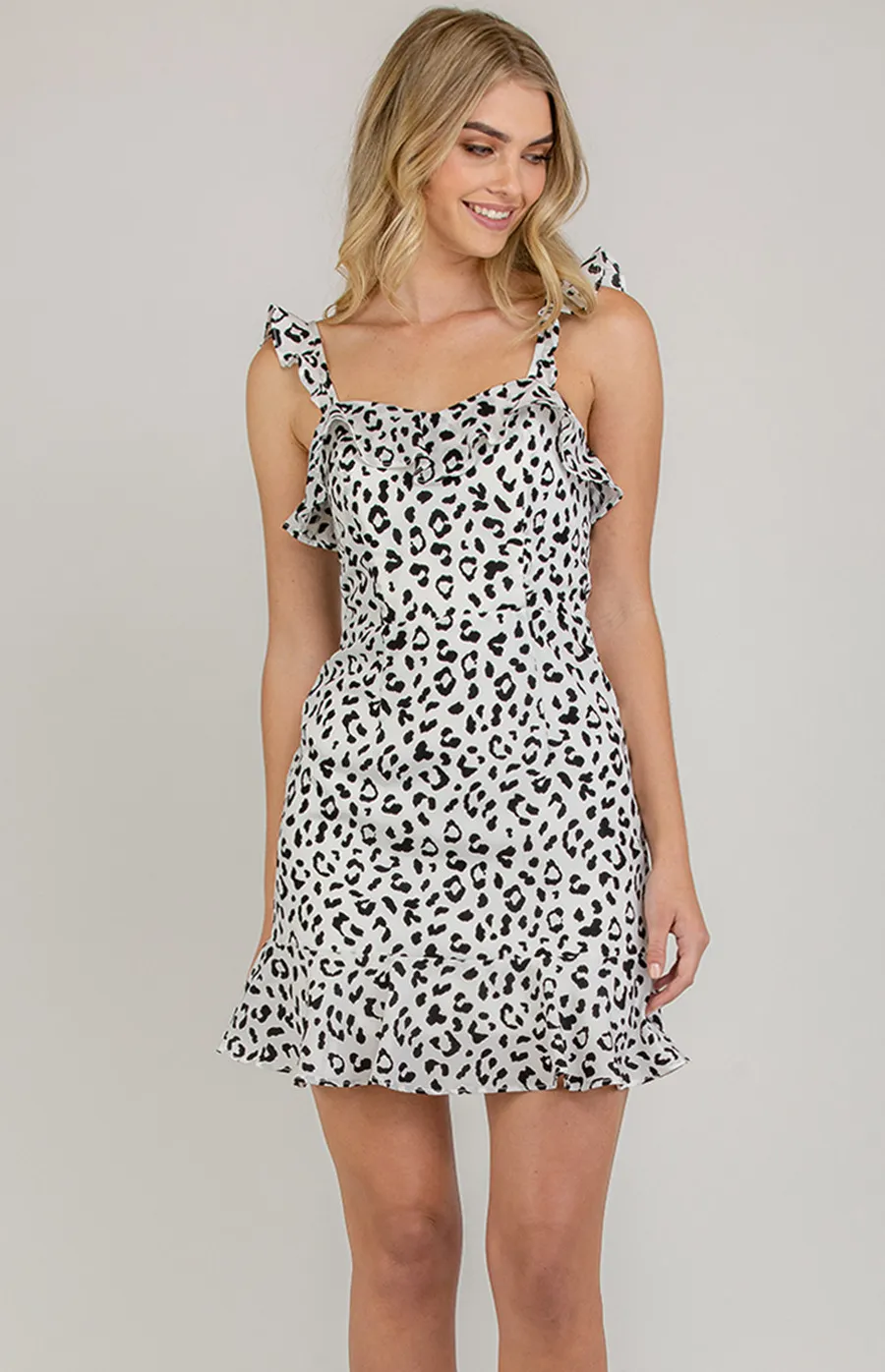 Leopard Print Mini Dress with Ruffle details (SDR618A)