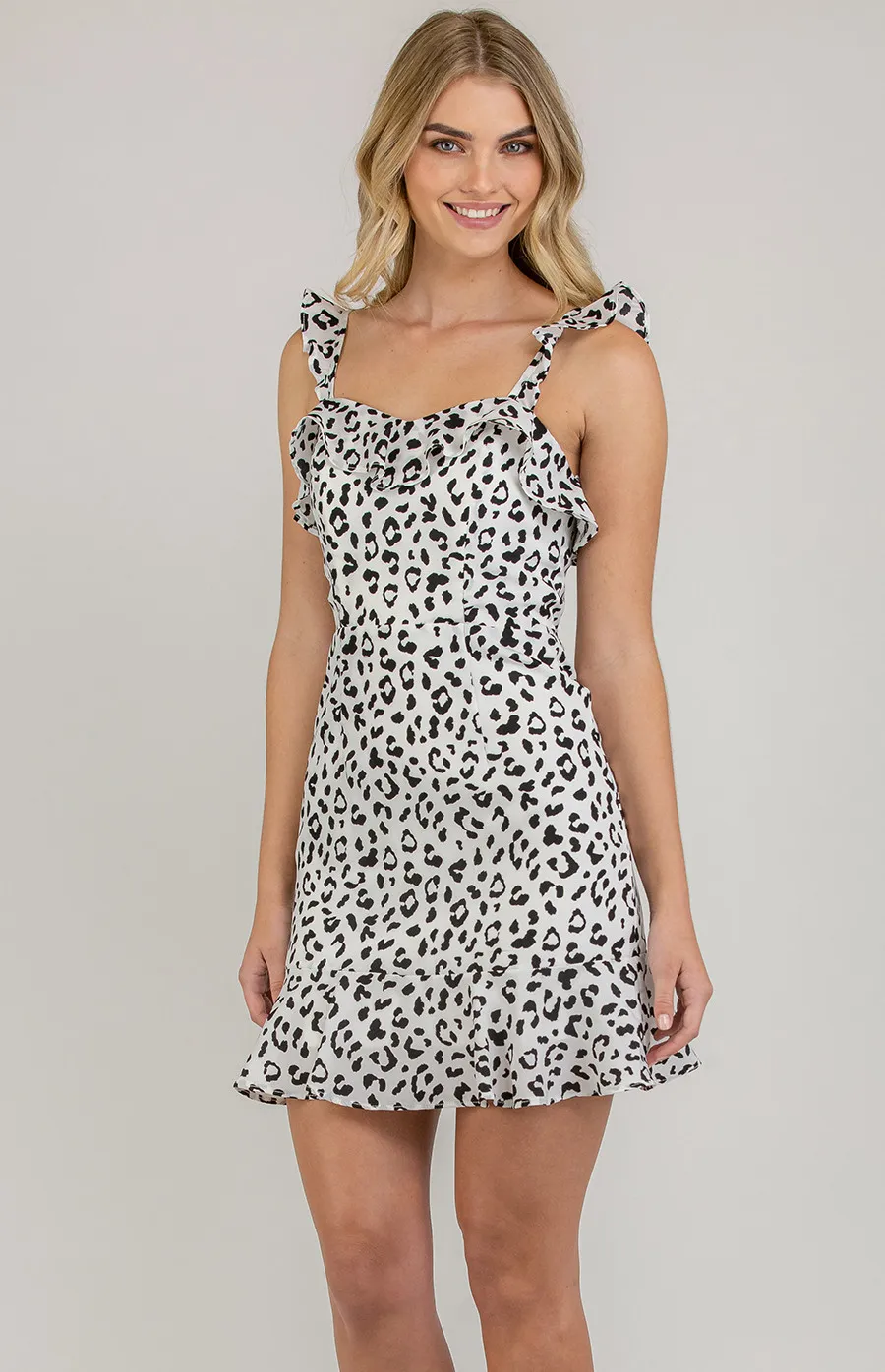 Leopard Print Mini Dress with Ruffle details (SDR618A)