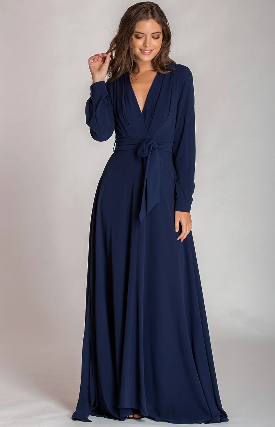 Long Sleeves Maxi Dress with Belt Detail (SDR570A) 