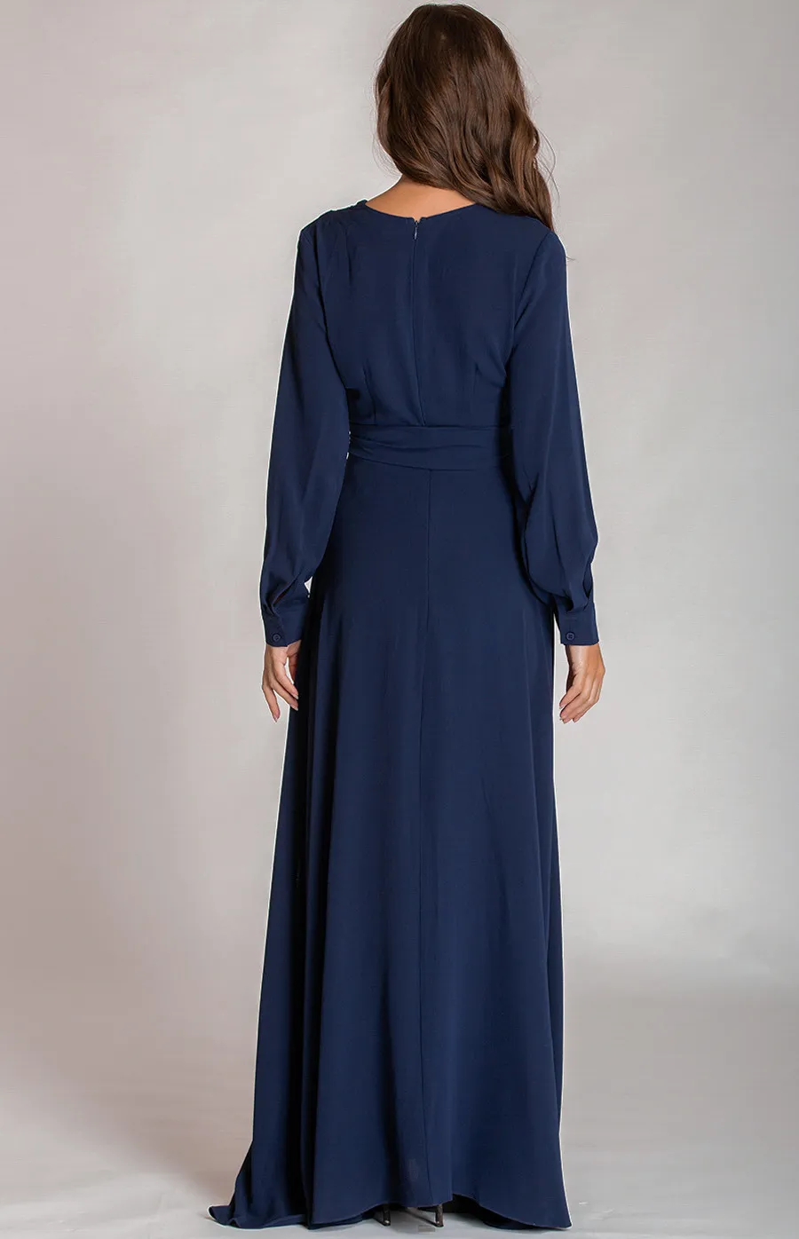 Long Sleeves Maxi Dress with Belt Detail (SDR570A) 