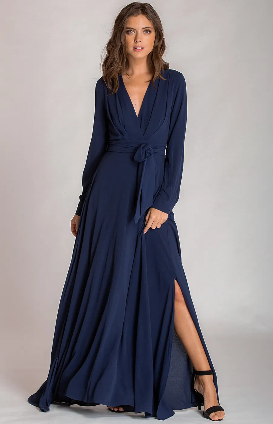 Long Sleeves Maxi Dress with Belt Detail (SDR570A) 