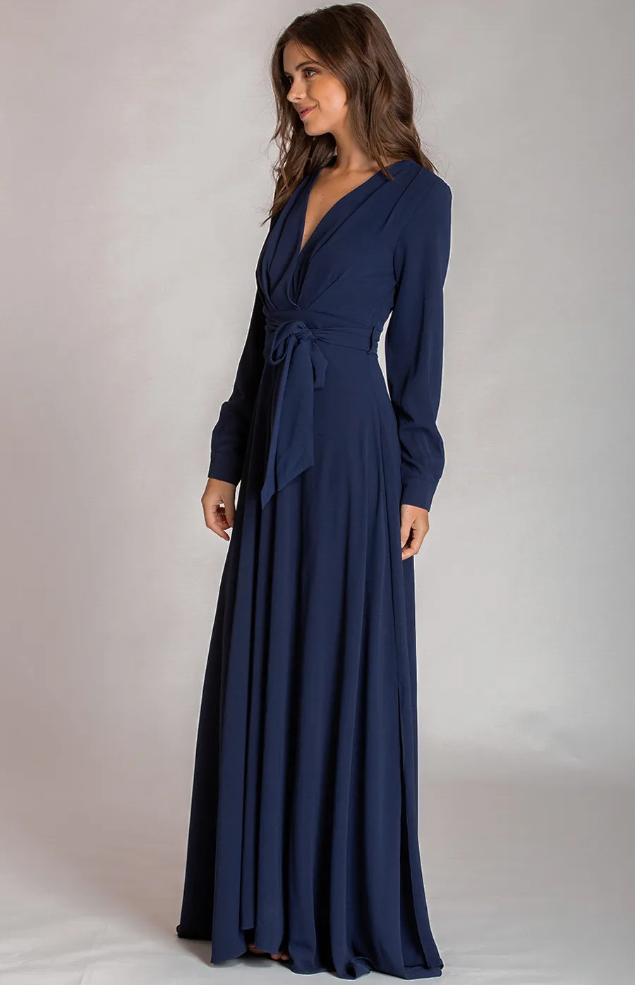 Long Sleeves Maxi Dress with Belt Detail (SDR570A) 