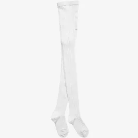 Luxury White Cotton Ribbed Tights