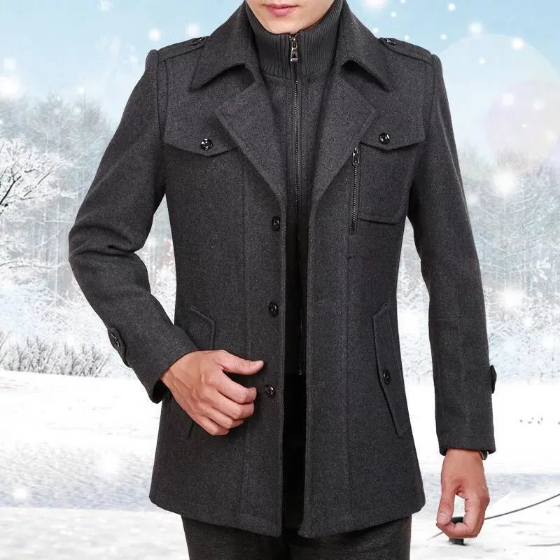 Men's Woolen Coat Mid-length Korean Style