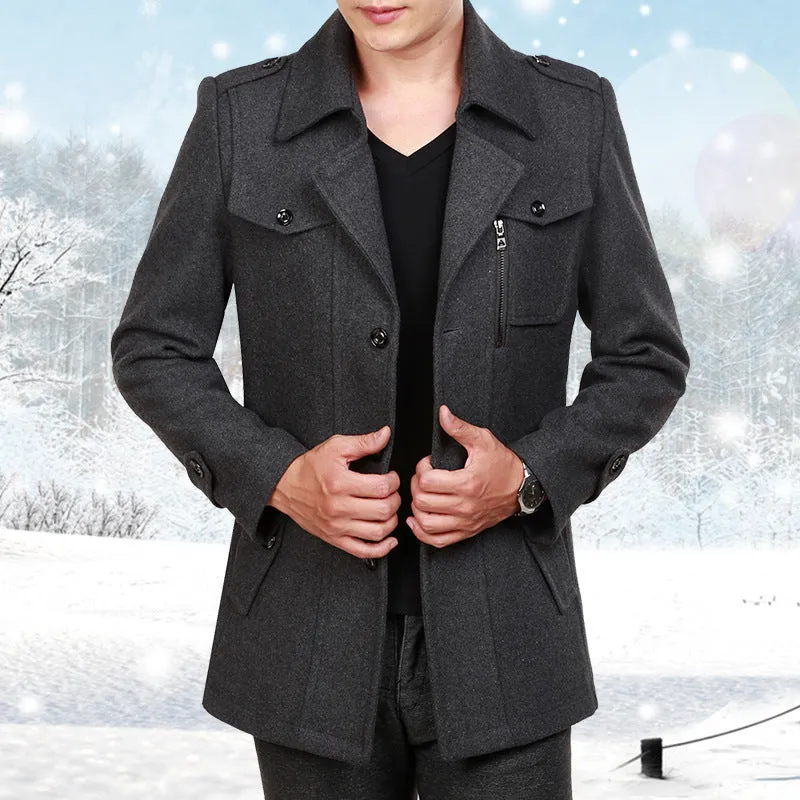 Men's Woolen Coat Mid-length Korean Style