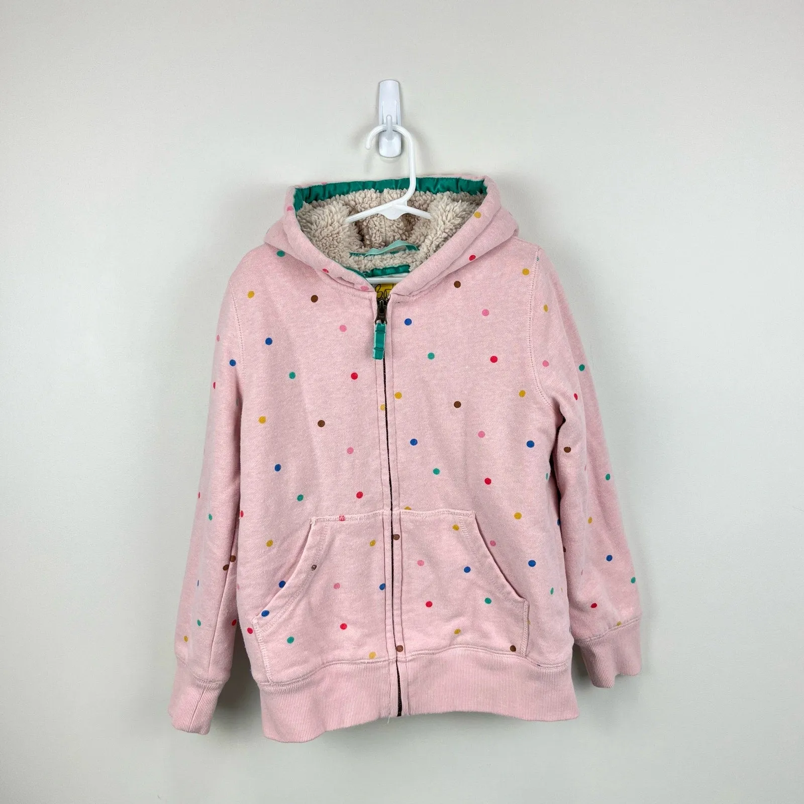 Mini Boden Shagy Lined Hoodie Provence Dusty Pink Multi Spot 8-9