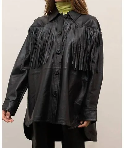 Moon River Faux Leather Fringe Jacket