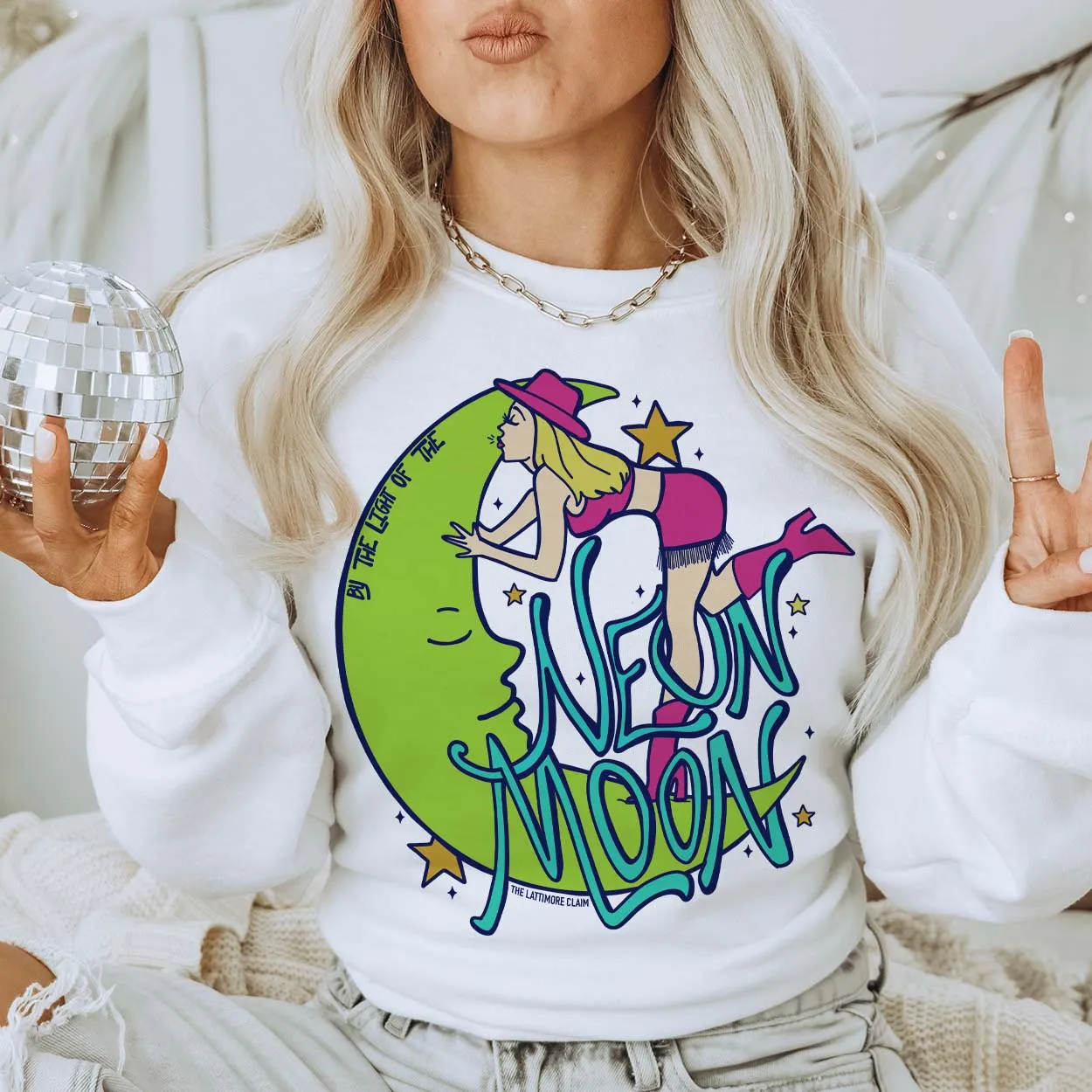 Neon Moon White Graphic Sweatshirt (made 2 order) LC