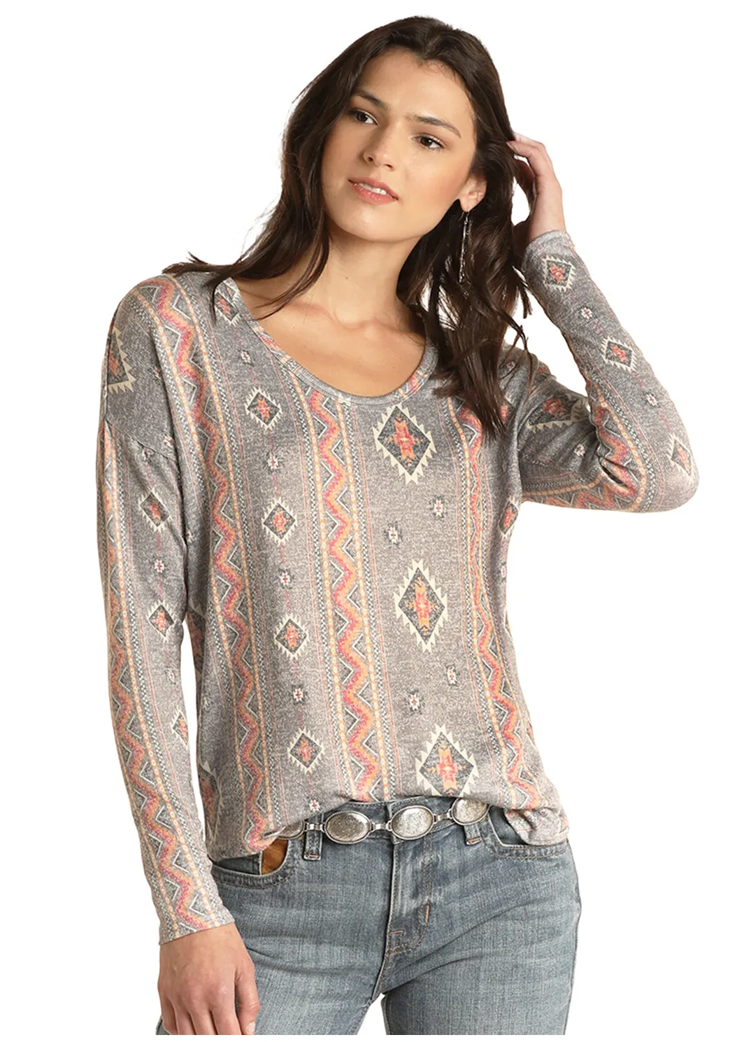 Panhandle Slim Women's Aztec Print Long Sleeve Sweater